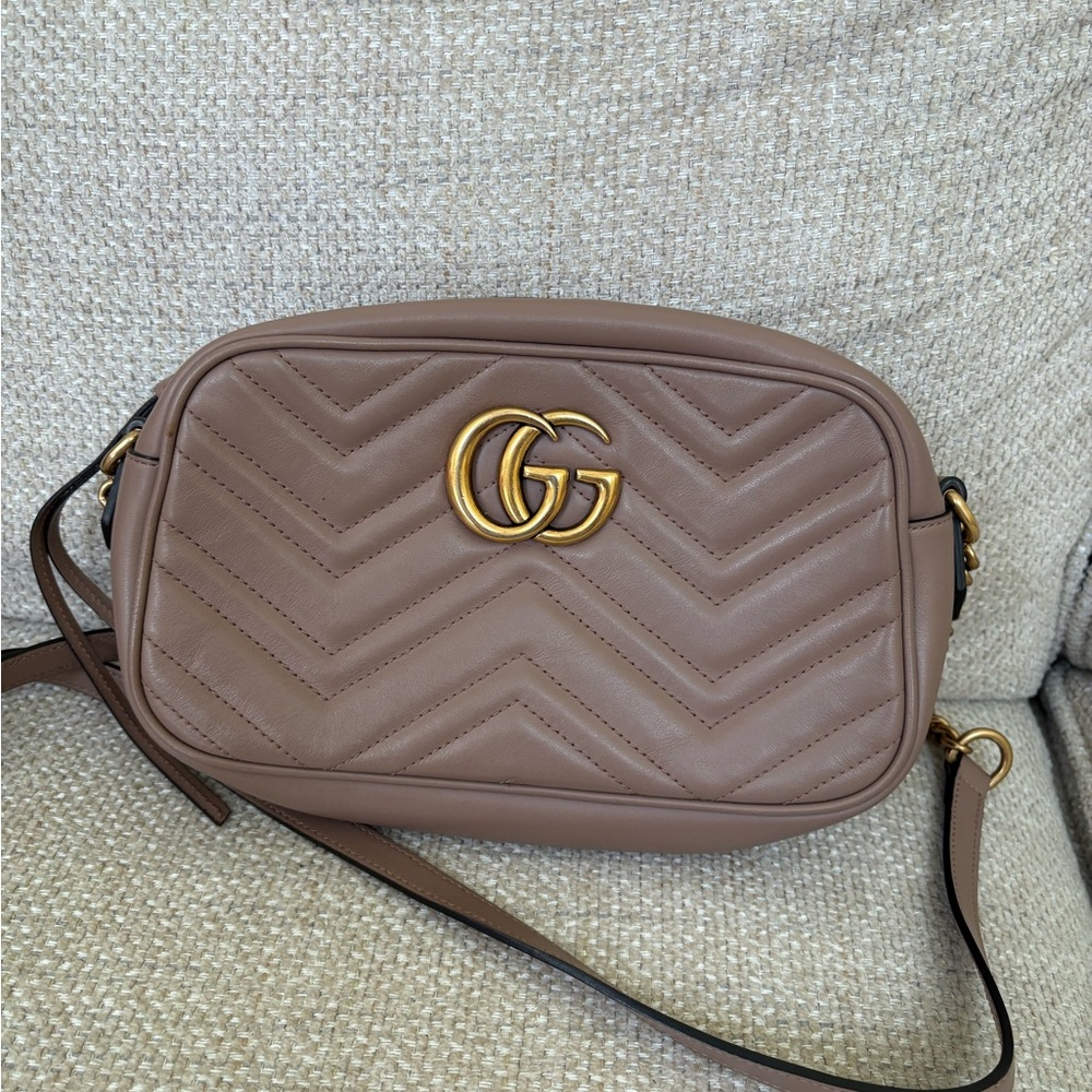 Gucci Taupe Leather Crossbody with Gold Logo